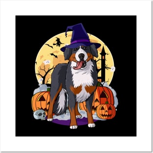 Bernese Mountain Dog Witch Happy Halloween Posters and Art